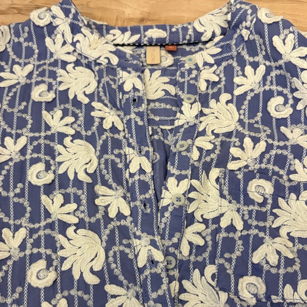 Anthropologie Pilcro Blue and Cream Floral Blouse